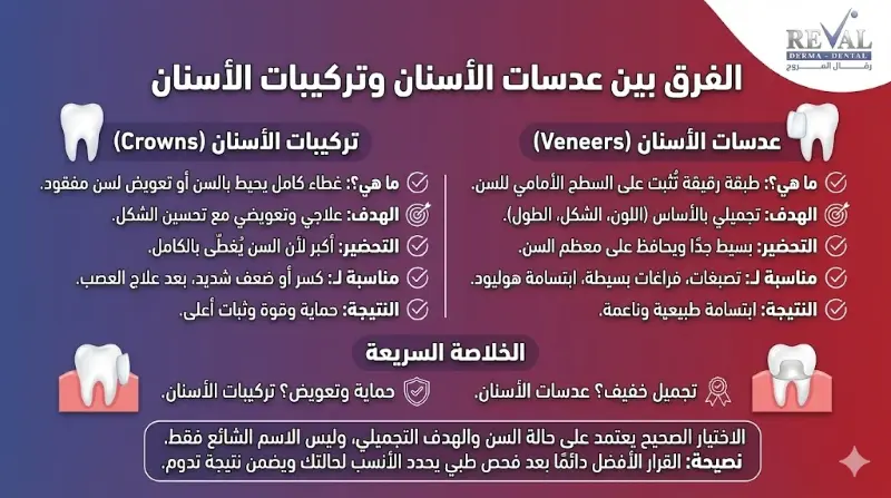 الفرق بين عدسات الأسنان وتركيبات الأسنان